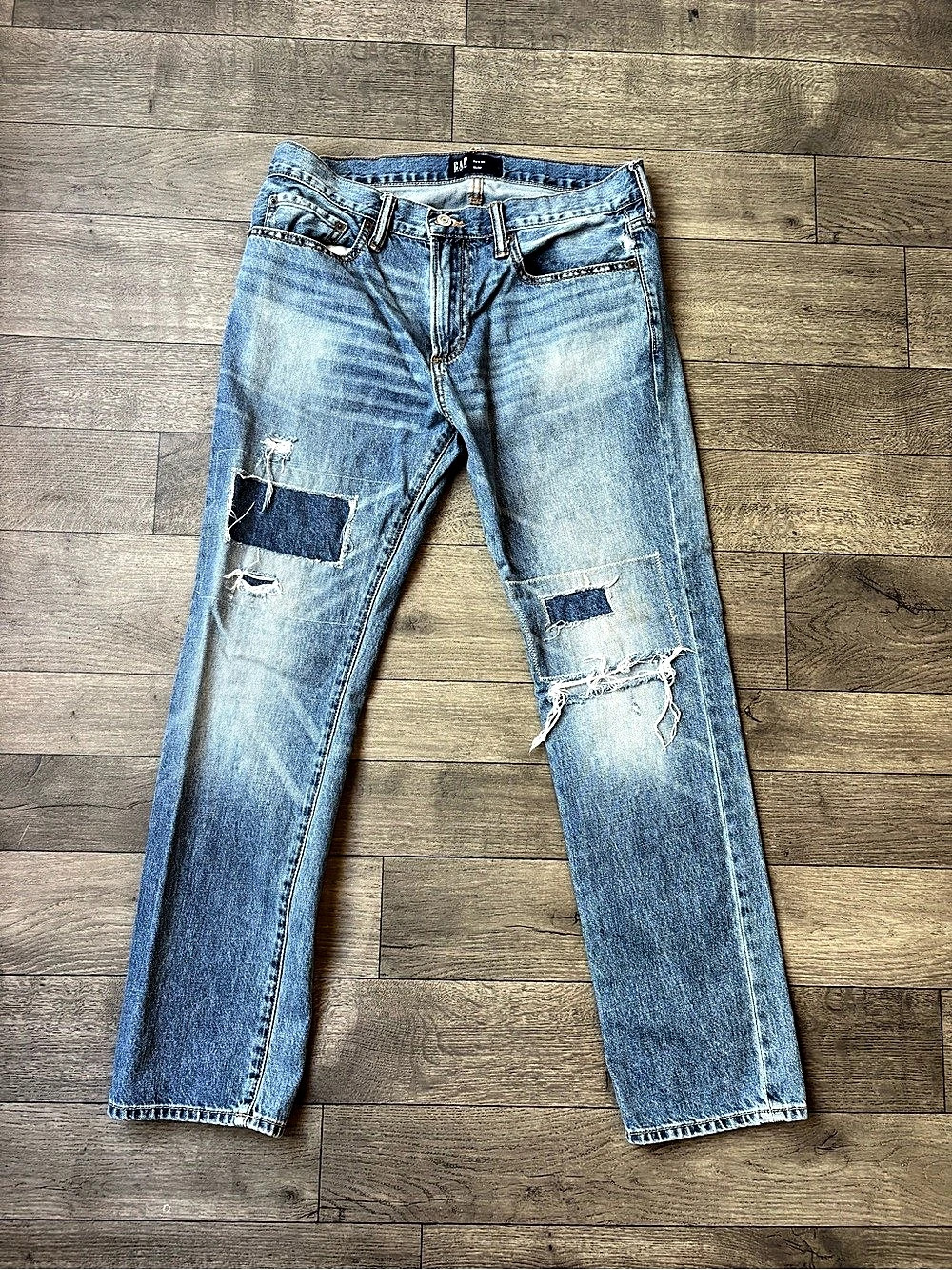Gap Denim Slim Distressed Patchwork Jeans Waist 32 Blue